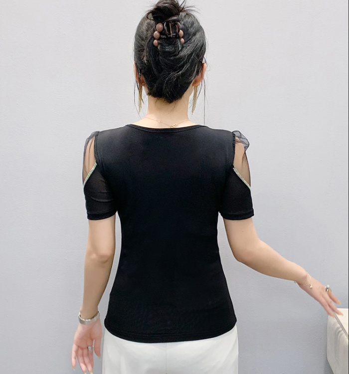 Short sleeve gauze T-shirt rhinestone tops for women