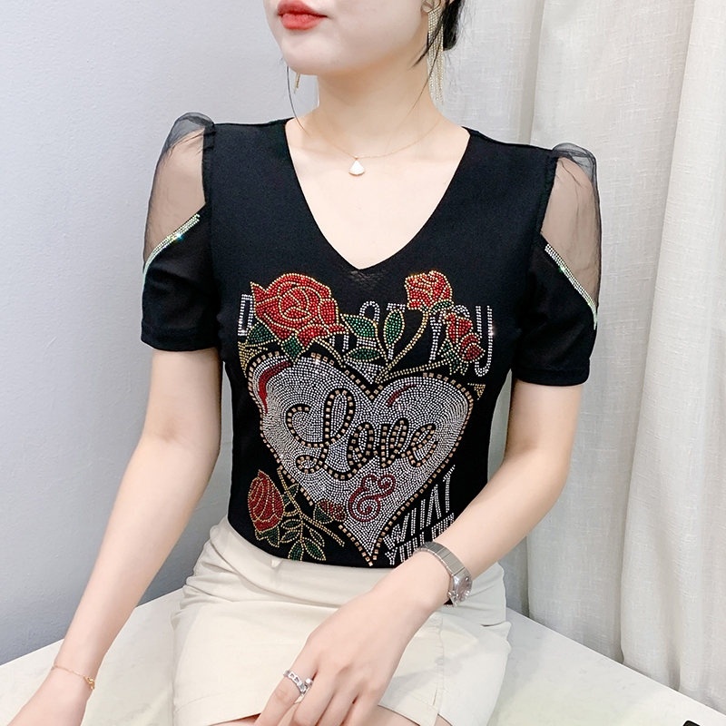 Flowers short sleeve large yard T-shirt unique gauze tops
