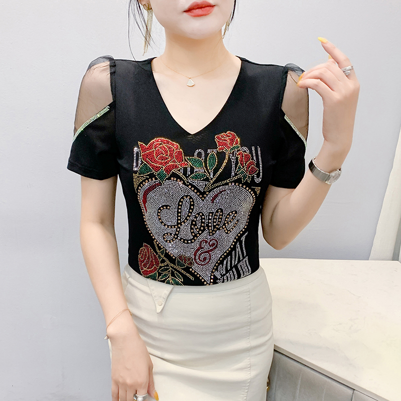 Flowers short sleeve large yard T-shirt unique gauze tops