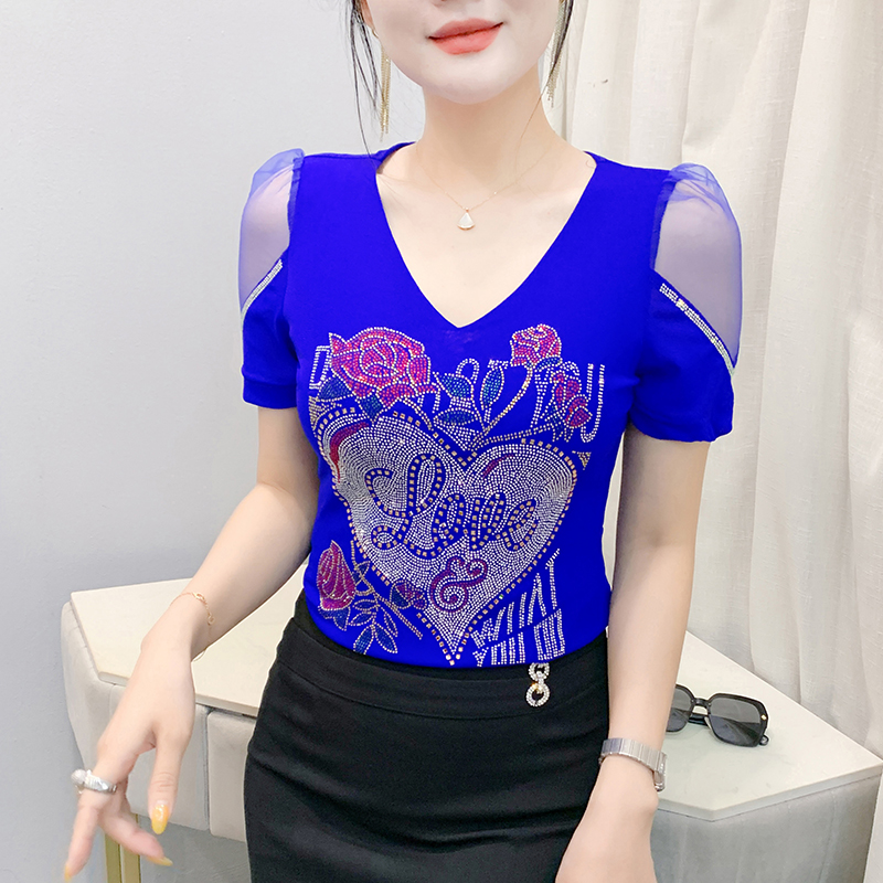 Flowers short sleeve large yard T-shirt unique gauze tops