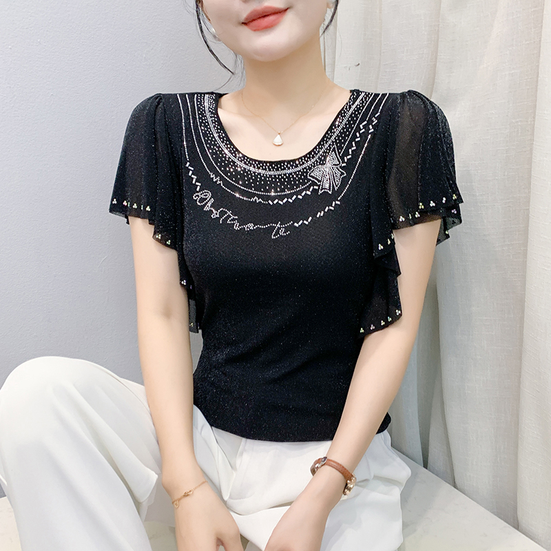 Large yard summer gauze round neck boats sleeve T-shirt