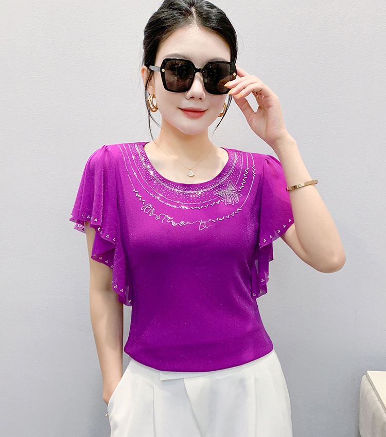 Large yard summer gauze round neck boats sleeve T-shirt