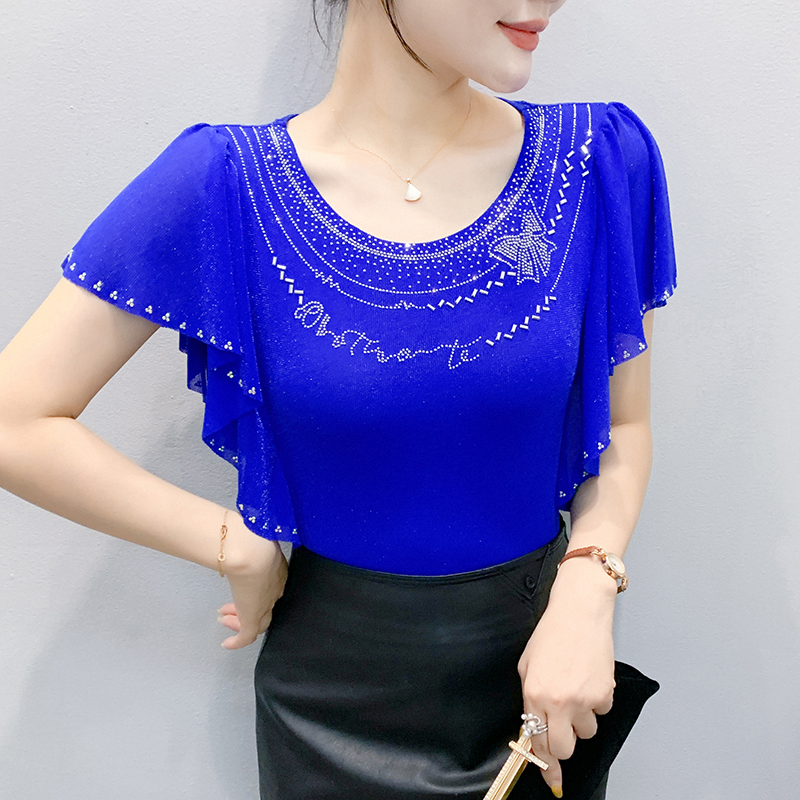 Large yard summer gauze round neck boats sleeve T-shirt