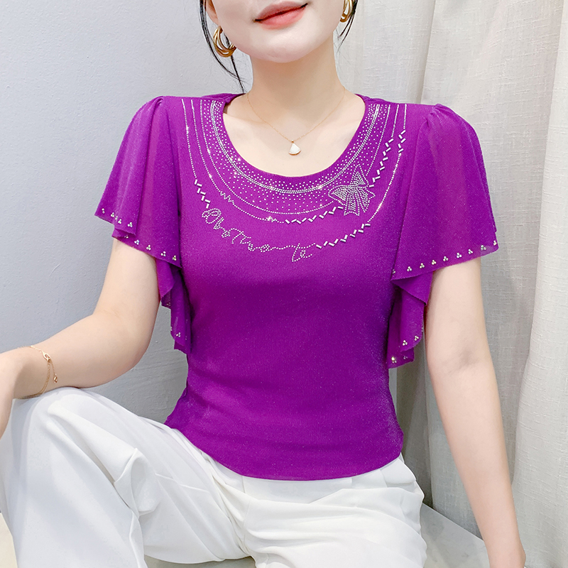 Large yard summer gauze round neck boats sleeve T-shirt