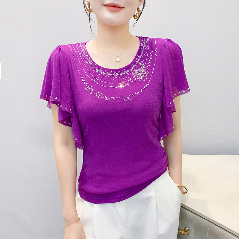 Large yard summer gauze round neck boats sleeve T-shirt