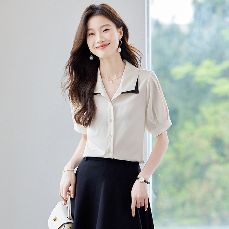 Unique temperament shirt Korean style apricot tops