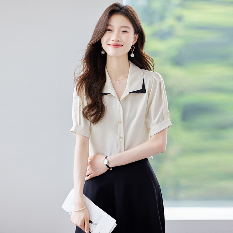 Unique temperament shirt Korean style apricot tops