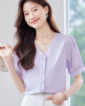 Fashion all-match thin tops purple simple shirt for women
