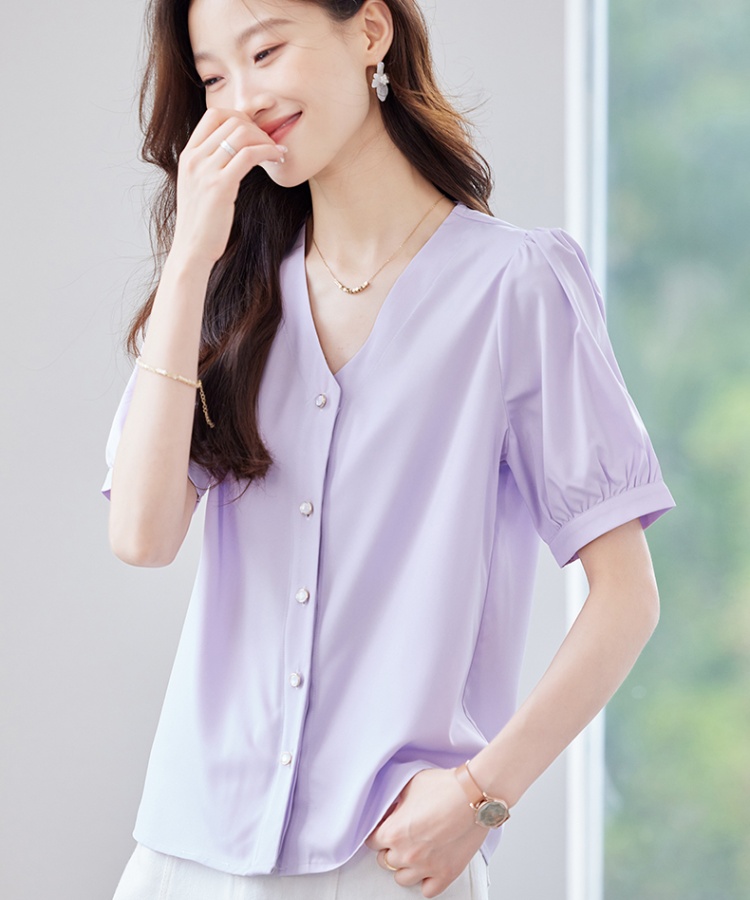 Fashion all-match thin tops purple simple shirt for women