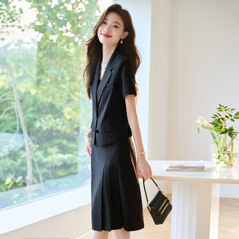 Short sleeve business suit simple skirt 2pcs set