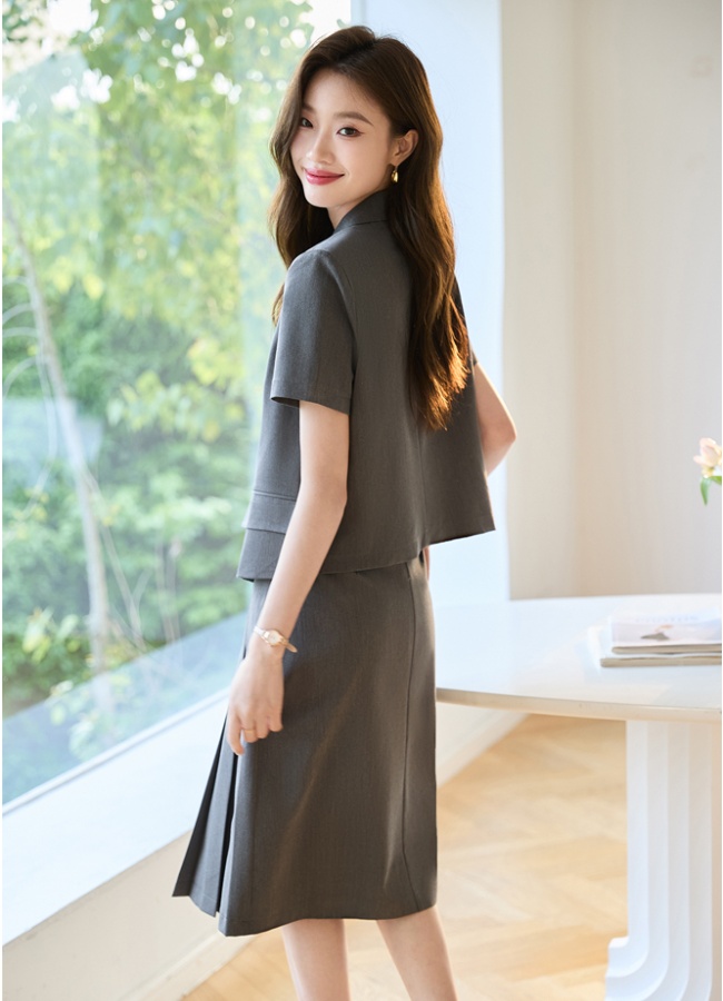 Short sleeve business suit simple skirt 2pcs set