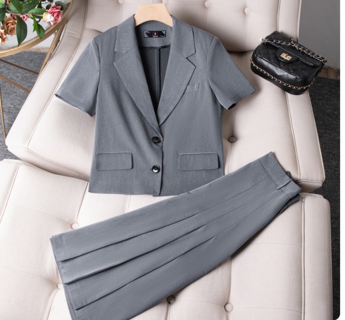 Short sleeve business suit simple skirt 2pcs set