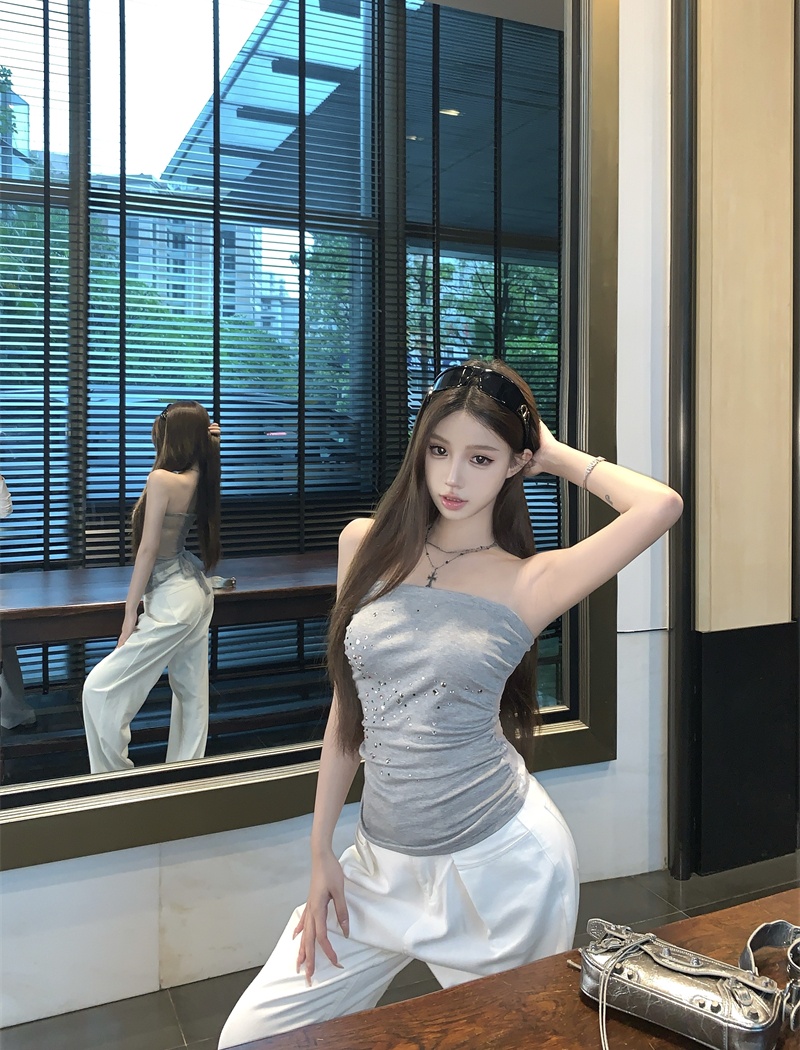 Summer short strapless tight temperament all-match sexy tops