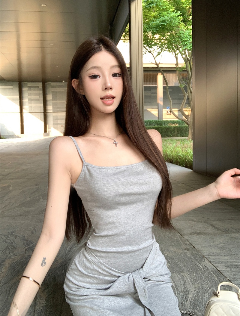 Slim knitted dress summer sling long dress for women