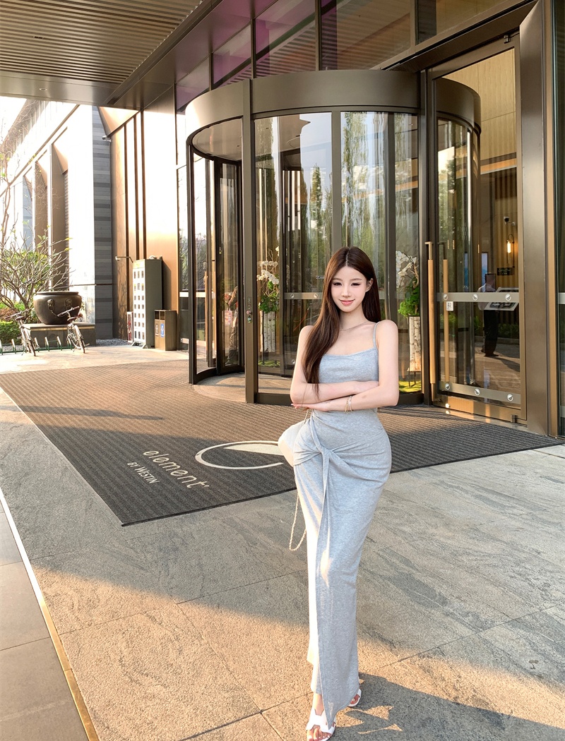 Slim knitted dress summer sling long dress for women