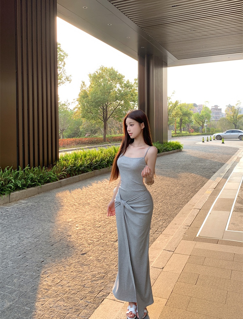 Slim knitted dress summer sling long dress for women