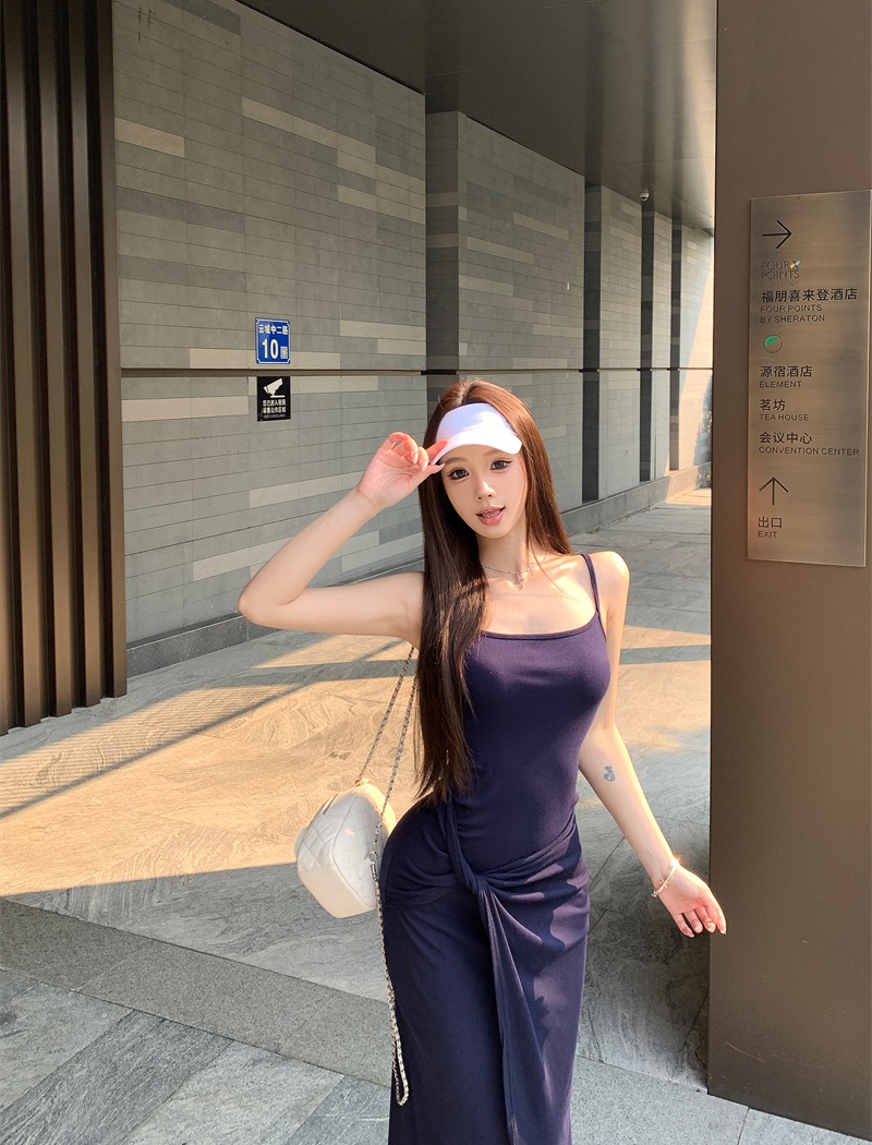 Slim knitted dress summer sling long dress for women