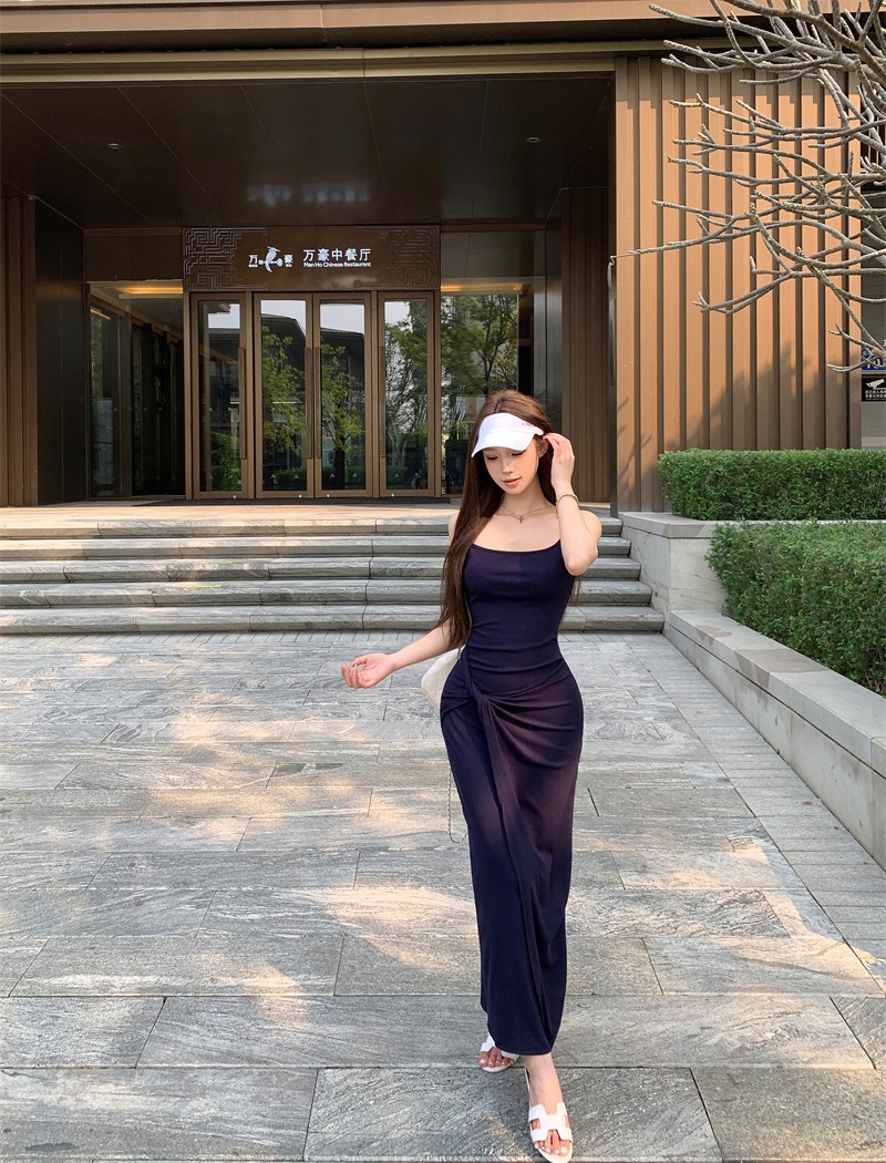 Slim knitted dress summer sling long dress for women