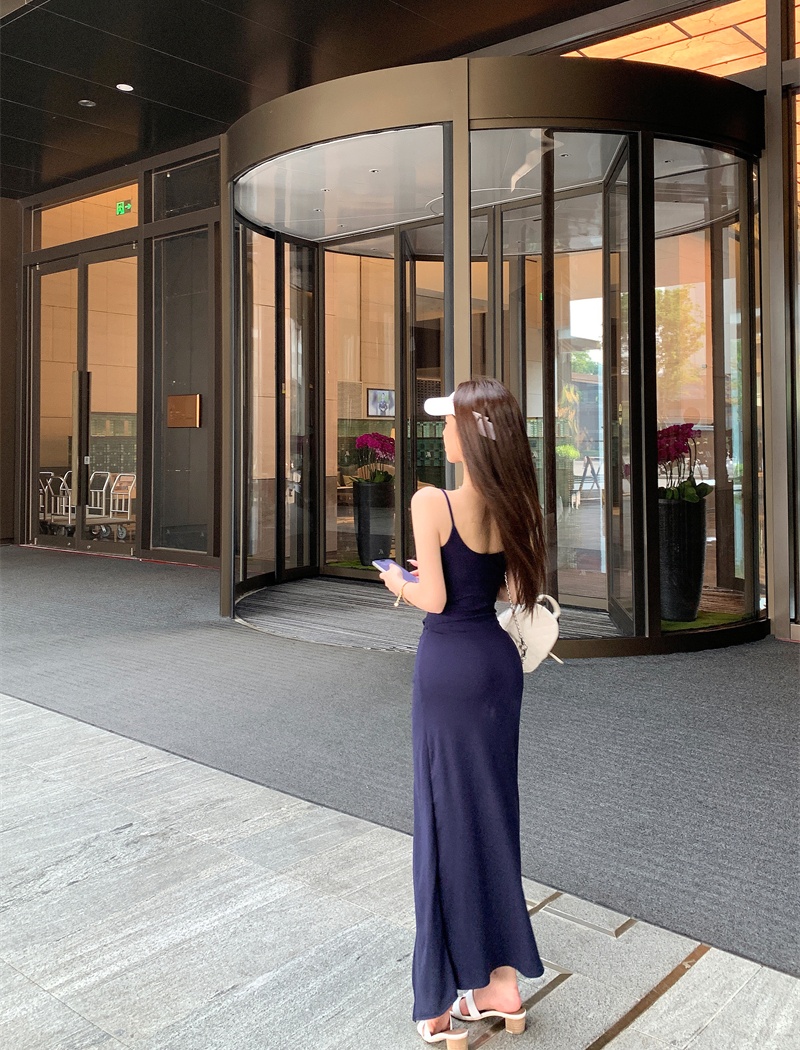 Slim knitted dress summer sling long dress for women