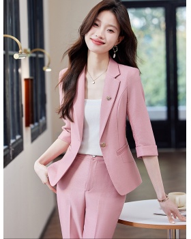 Commuting business suit pink coat 2pcs set for women