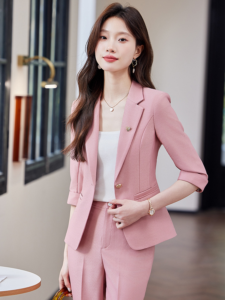 Commuting business suit pink coat 2pcs set for women