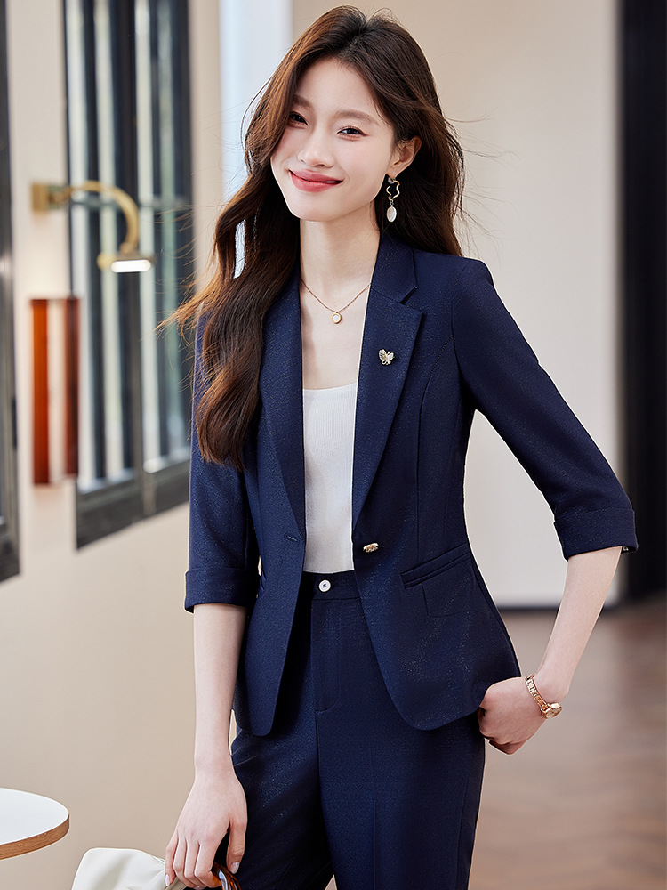 Commuting business suit pink coat 2pcs set for women