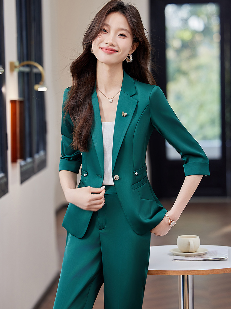 Profession fashion coat short sleeve business suit 2pcs set