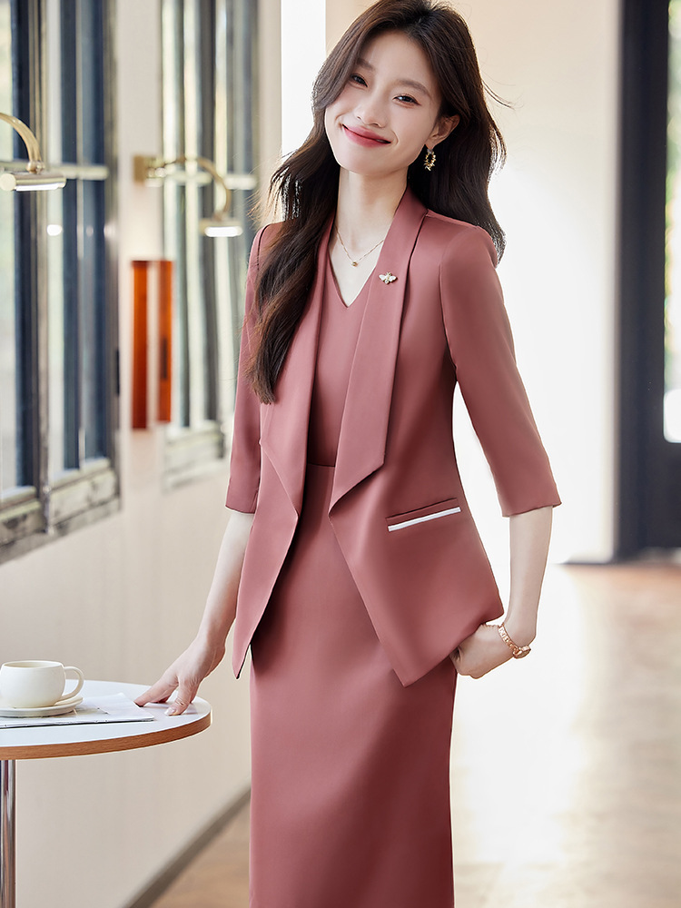 Fashion short sleeve dress red coat 2pcs set for women