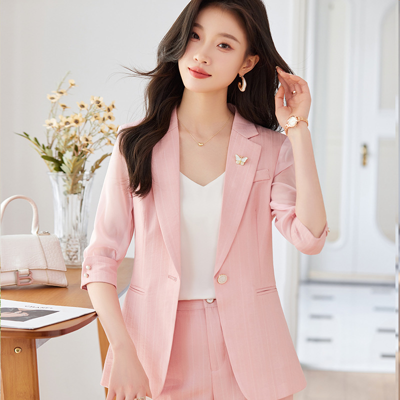 Simple profession business suit short sleeve pink coat