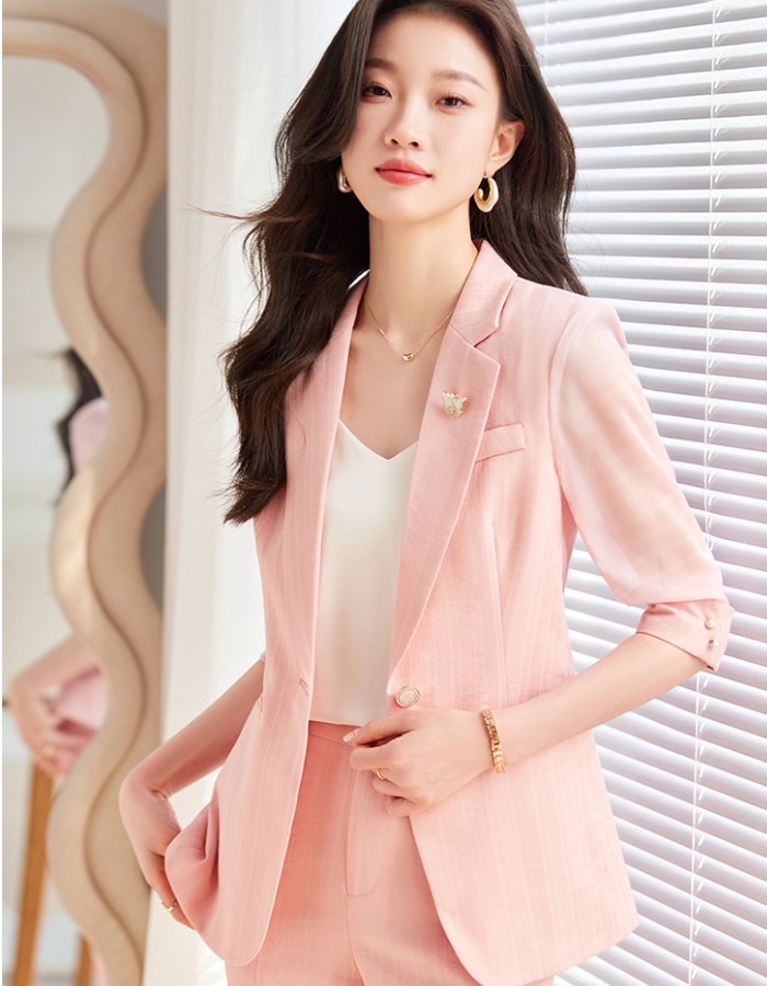 Simple profession business suit short sleeve pink coat