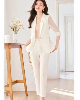 Simple coat pink business suit 2pcs set for women