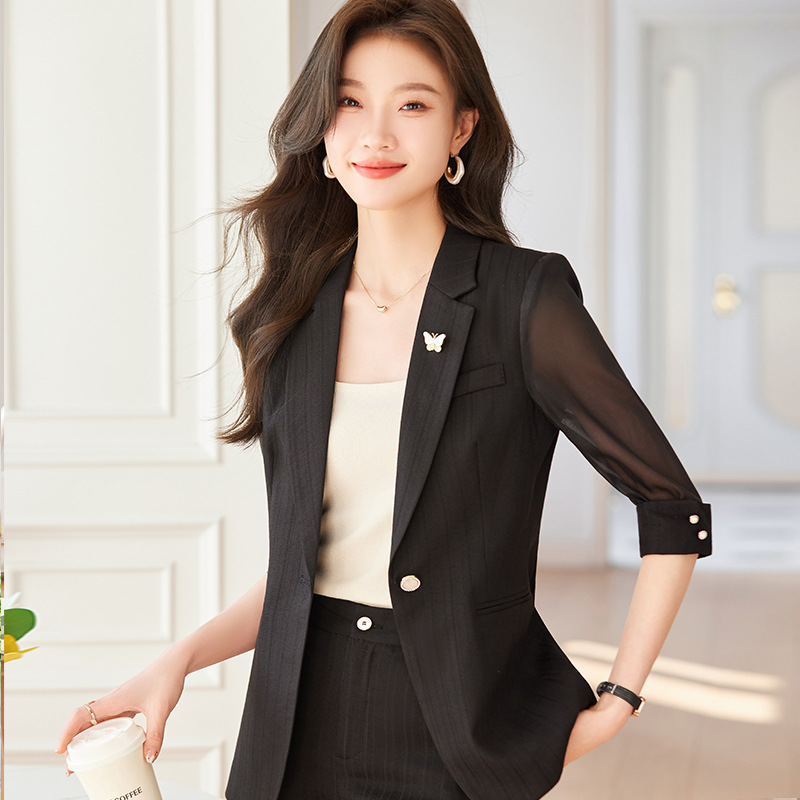 Simple coat pink business suit 2pcs set for women