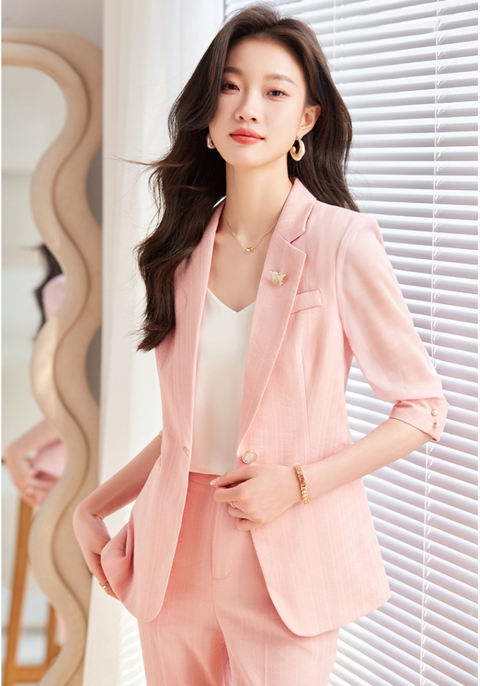 Simple coat pink business suit 2pcs set for women
