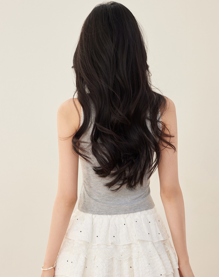 Lace short bow tops patch U-neck sling vest
