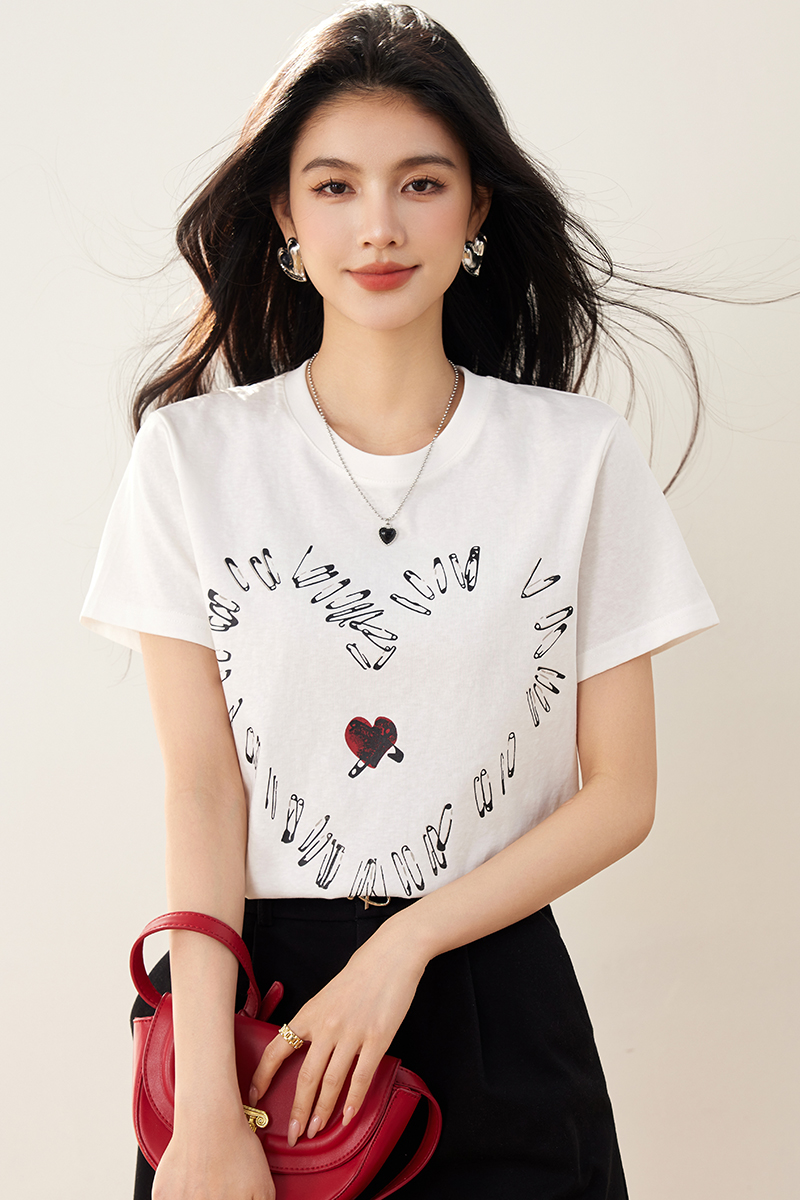 Thin pin slim Casual light niche heart T-shirt