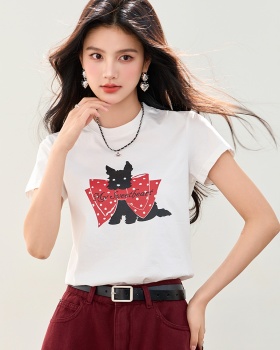 Temperament round neck tops slim Casual T-shirt