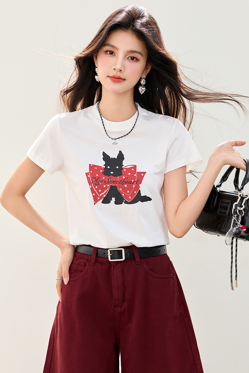 Temperament round neck tops slim Casual T-shirt