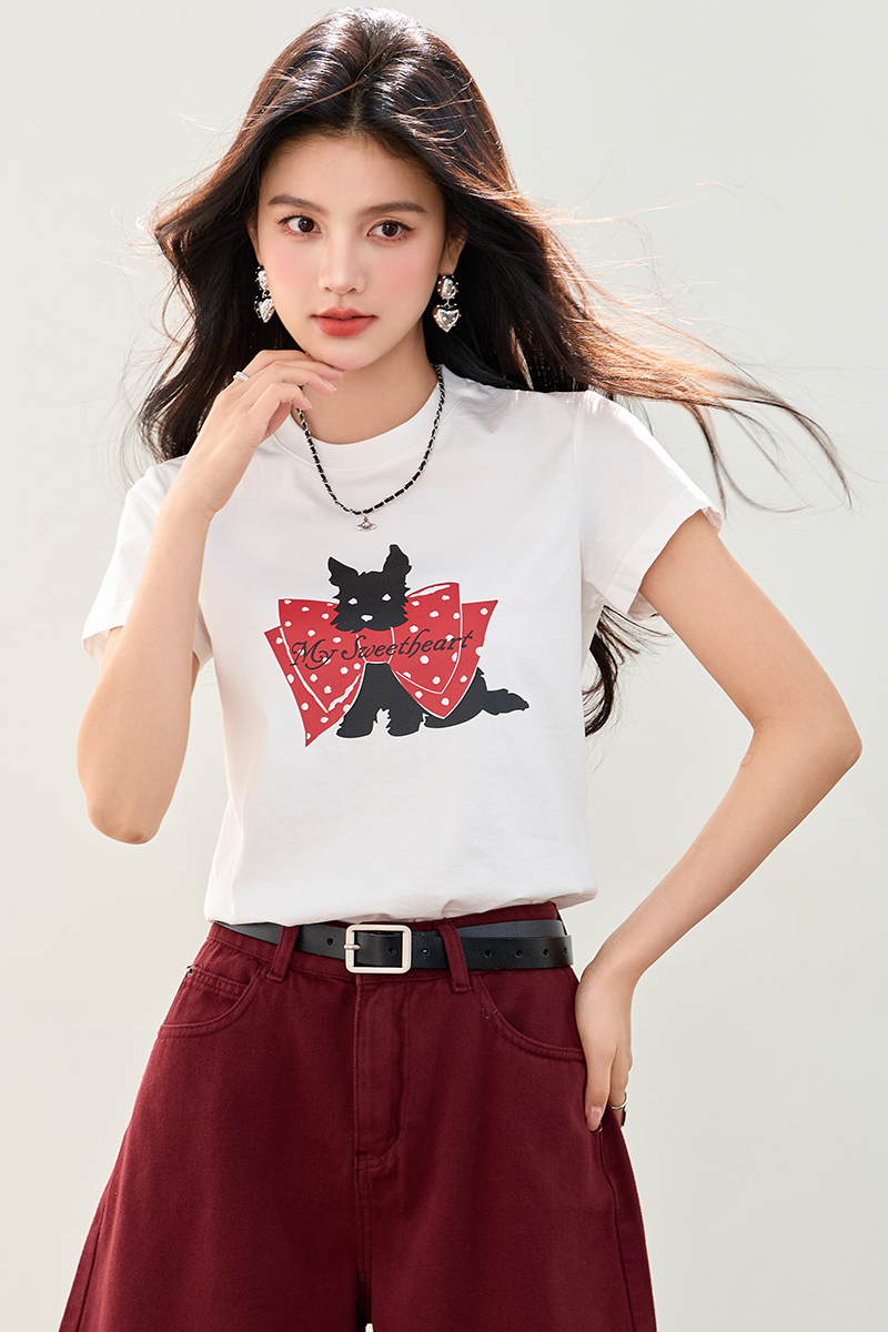 Temperament round neck tops slim Casual T-shirt