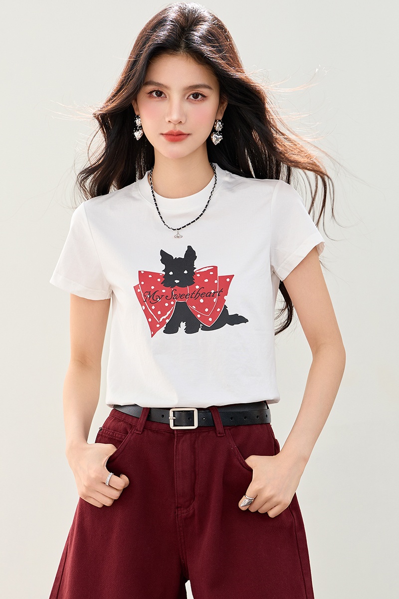 Temperament round neck tops slim Casual T-shirt