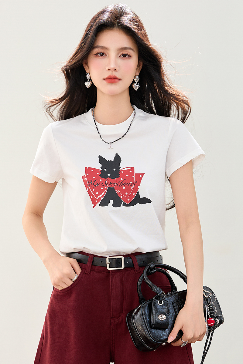 Temperament round neck tops slim Casual T-shirt