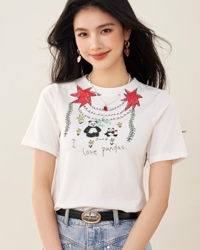 Slim small short summer big panda stars T-shirt