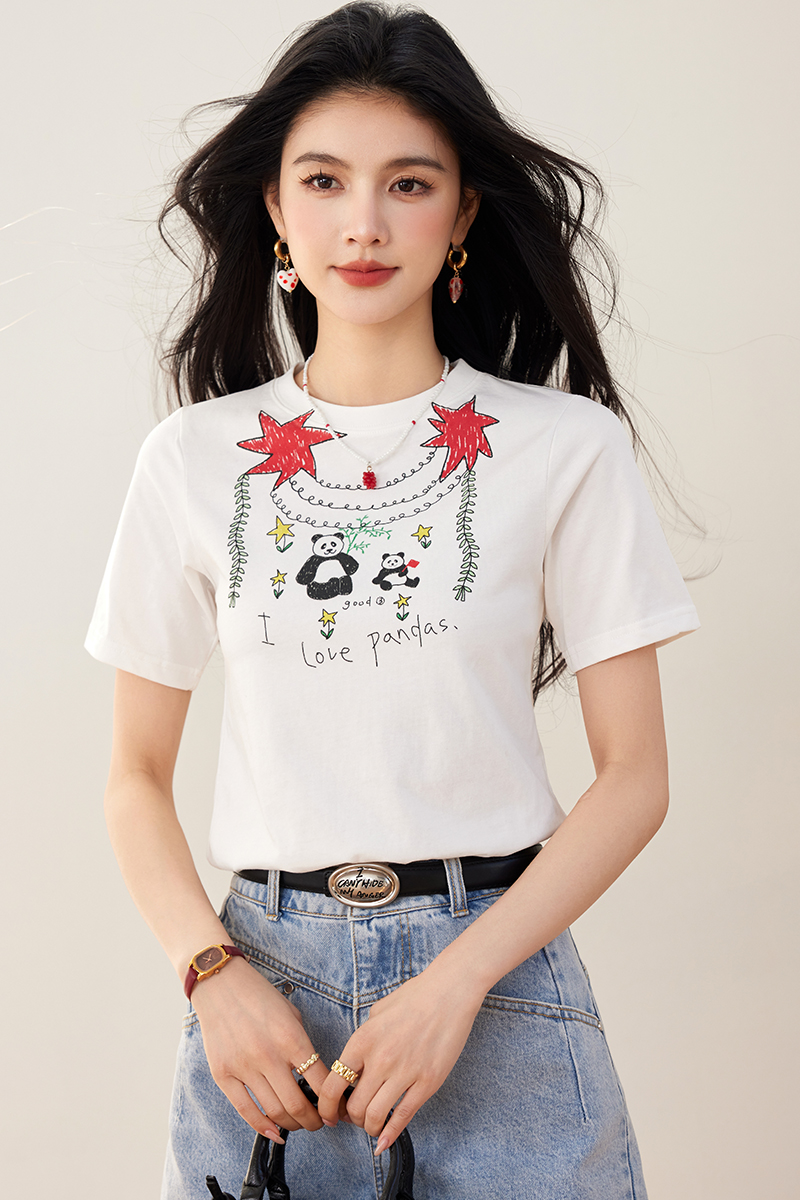 Slim small short summer big panda stars T-shirt