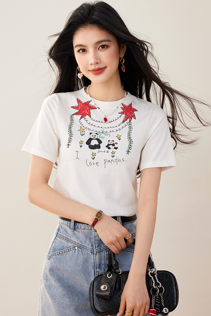 Slim small short summer big panda stars T-shirt