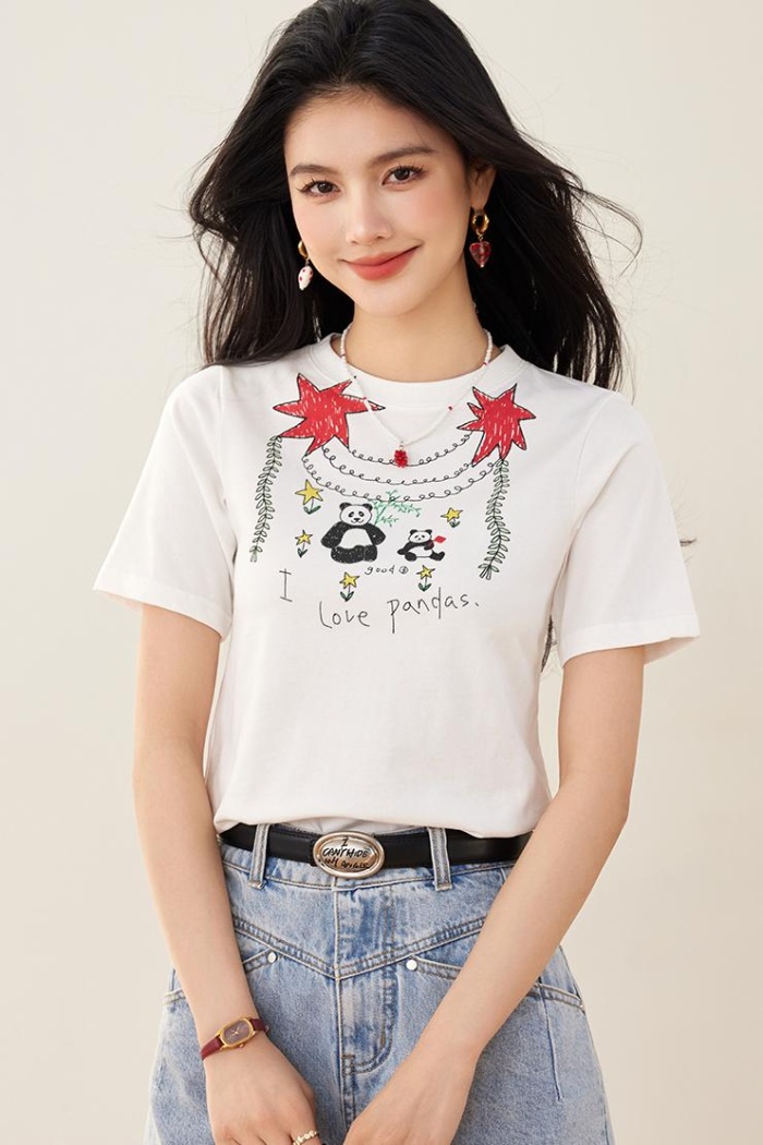 Slim small short summer big panda stars T-shirt