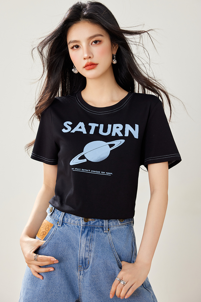 Summer short sleeve black tops simple niche T-shirt for women