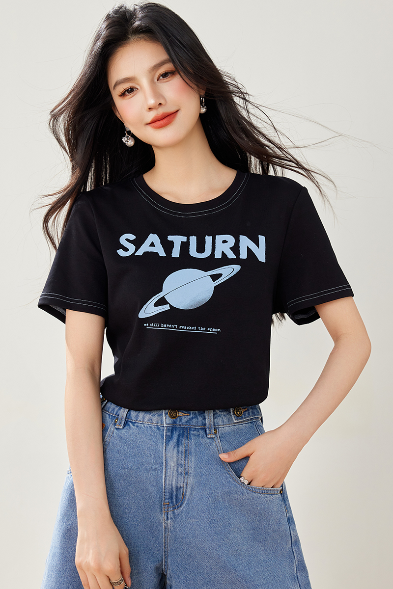 Summer short sleeve black tops simple niche T-shirt for women
