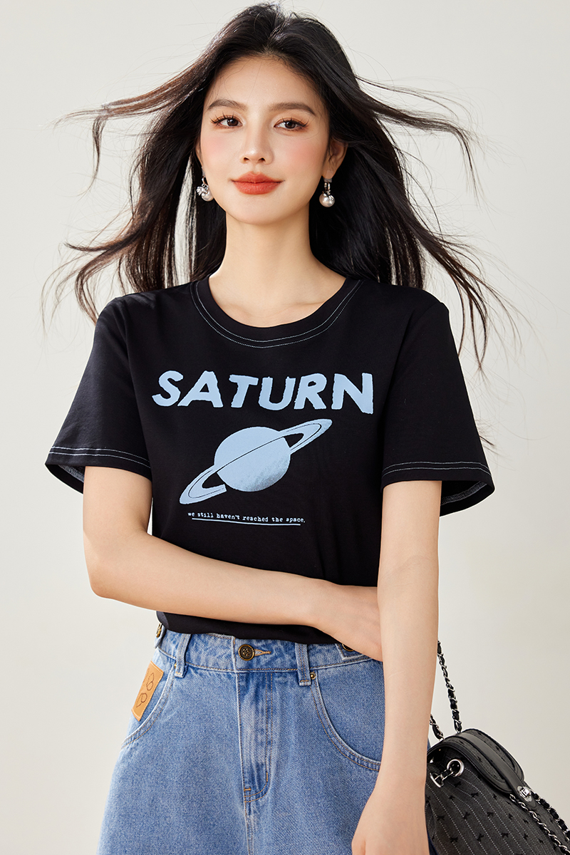 Summer short sleeve black tops simple niche T-shirt for women