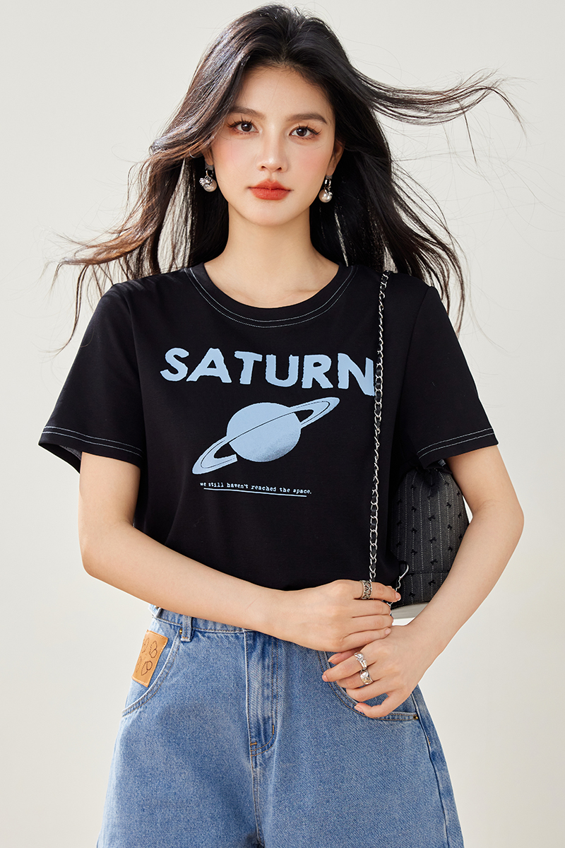Summer short sleeve black tops simple niche T-shirt for women
