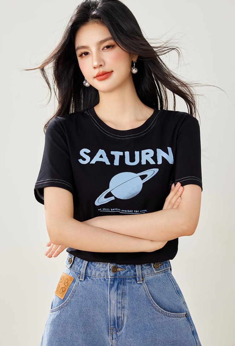 Summer short sleeve black tops simple niche T-shirt for women