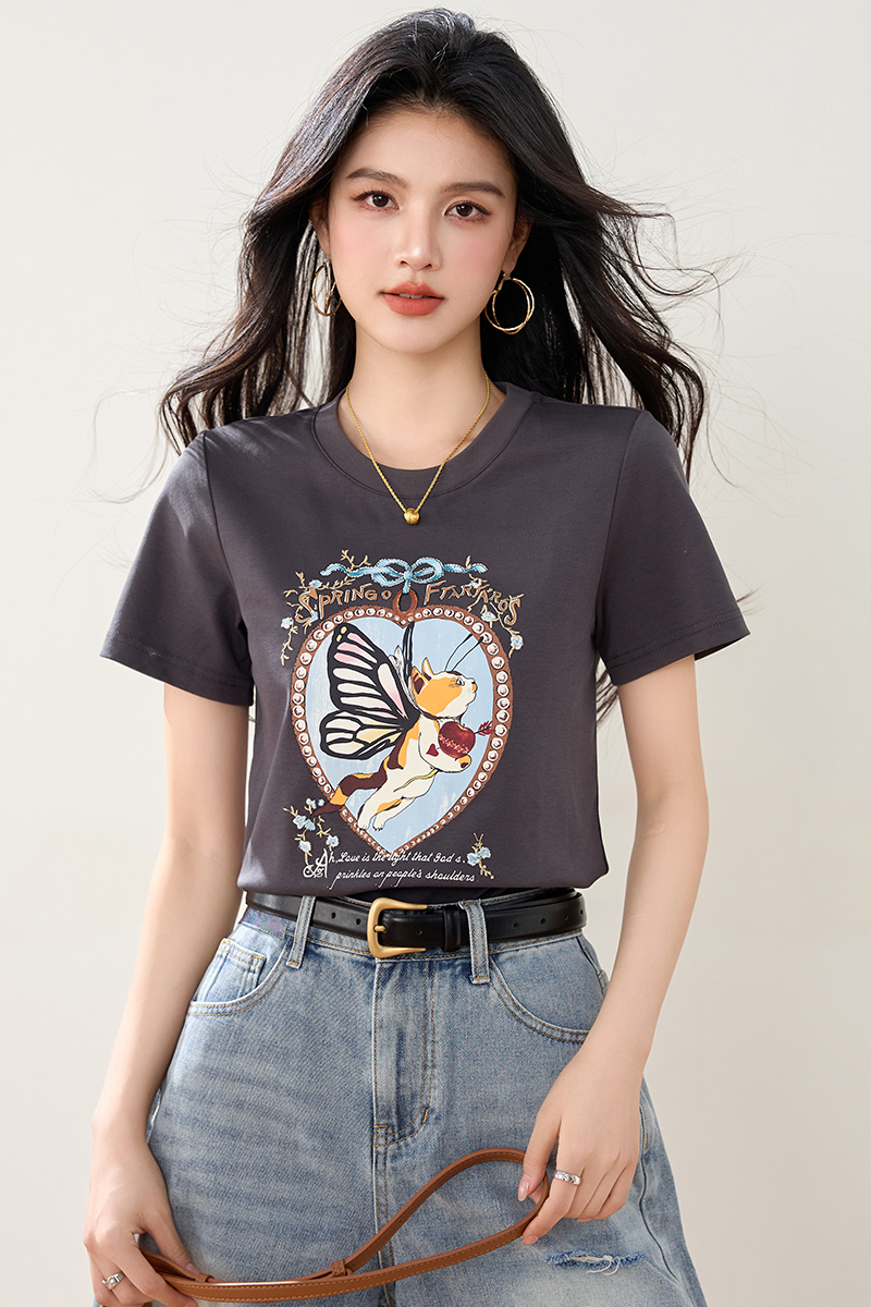 All-match printing T-shirt slim Casual tops